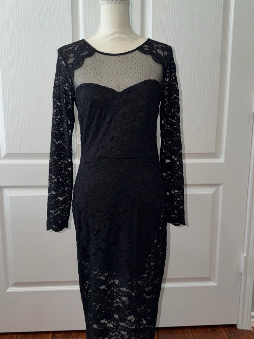 Express Black Long Sleeve Lace Sheath Dress
